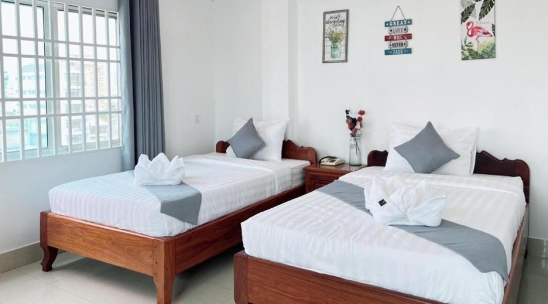 Shared bedroom at hotel in Cambodia for high school interns